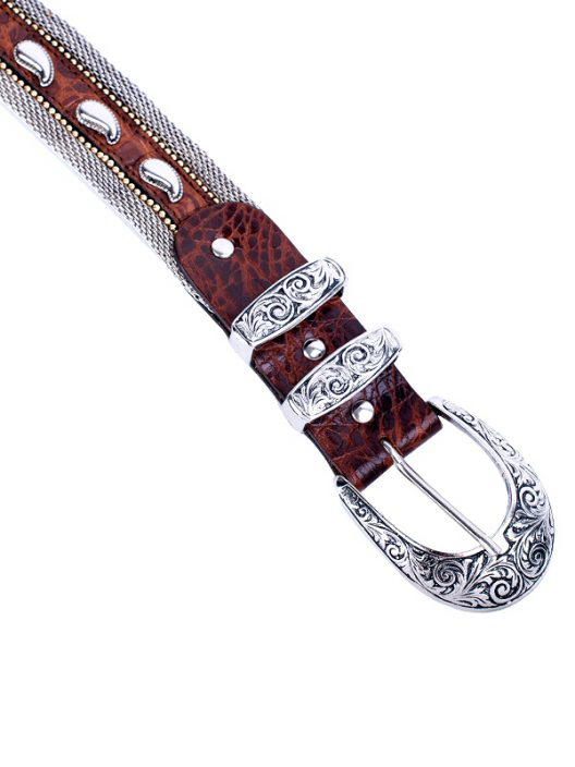 Manni Italy Leather belt with silver "cowboy style"