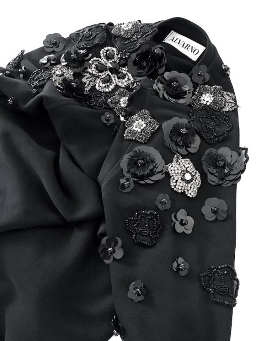 Alvarno Black Sweater with Swarovski Crystals Flowers - Unique Pieces Collection