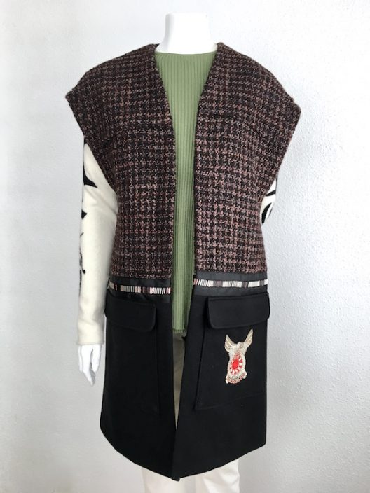 Alvarno Oversize Tweed-Wool Long Vest with Swarovski Crystals Details