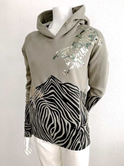 Alvarno Khaki Sweater Metallic Print and Swarovski Crystals - Unique Pieces Collection