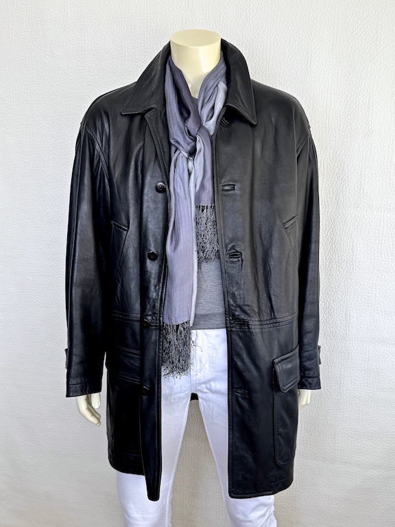 Donna Karan Oversize Black Leather Coat