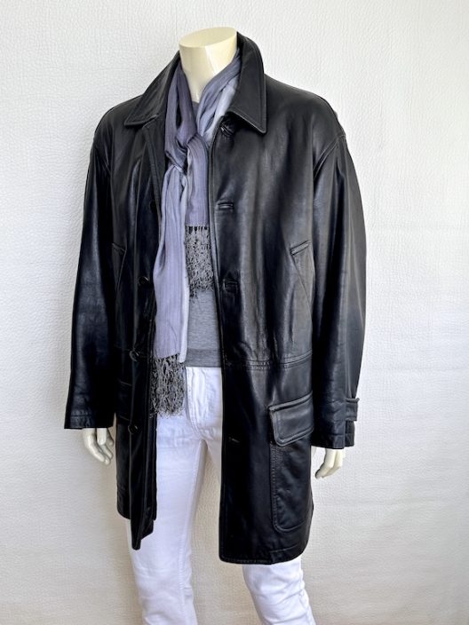 Donna Karan Oversize Black Leather Coat