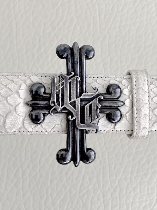 Versace white python leather belt-cross buckle