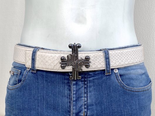 Versace white python leather belt-cross buckle