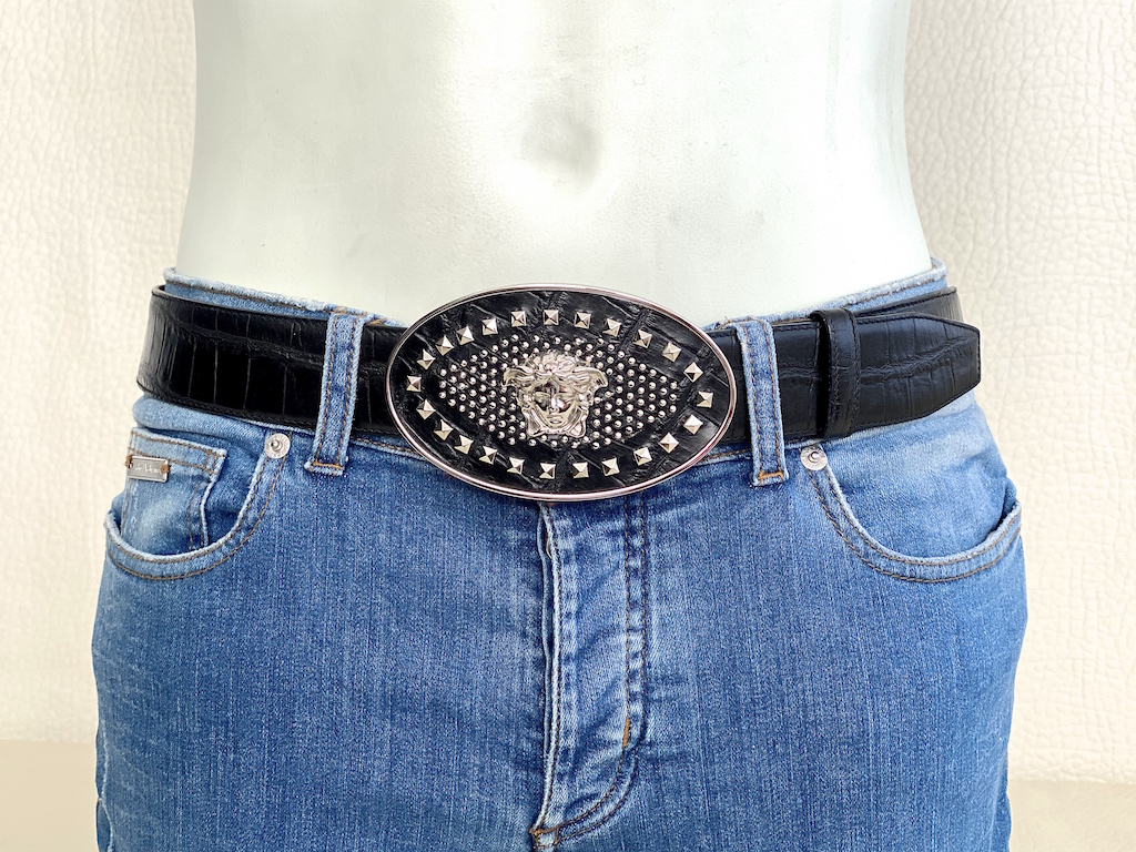 Vintage Versace Belt Medusa Buckle Patent Leather Black Large