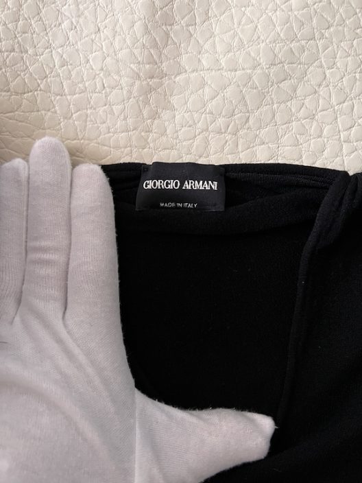Giorgio Armani black top with marabou feather sleeves