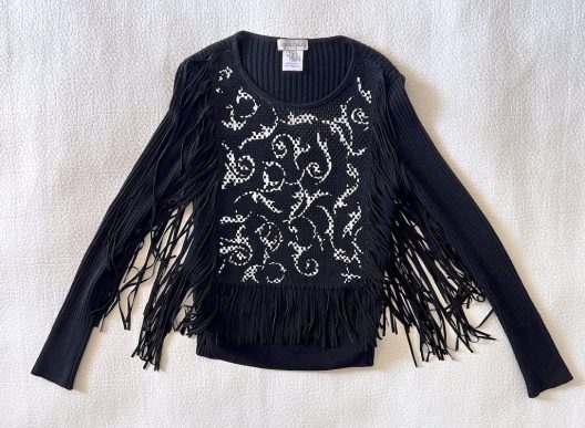 Karl Lagerfeld Black cashmere sweater with suede fringes