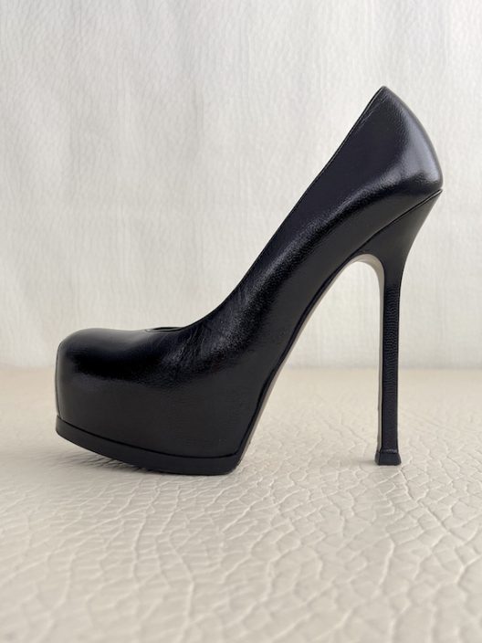 YSL Saint Laurent "Trib YSL Saint Laurent "Trib Too" Black Leather Pumps - 140mm Heels