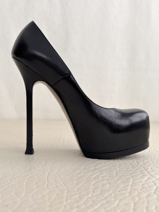 YSL Saint Laurent "Trib Too" Black Leather Pumps - 140mm Heels