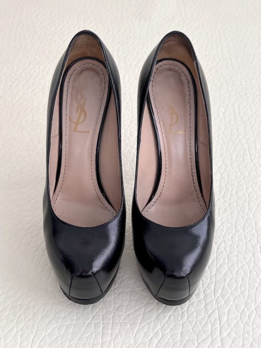 YSL Saint Laurent "Trib Too" Black Leather Pumps - 140mm Heels