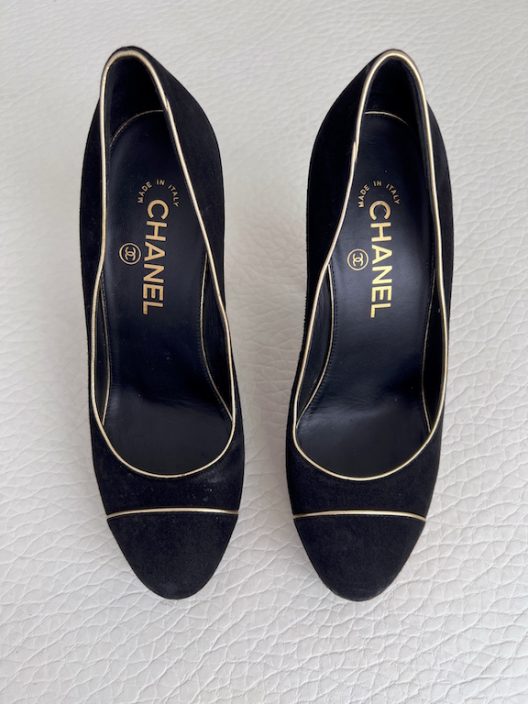 RARE Chanel Black Suede Heels 120mm "CC" logo