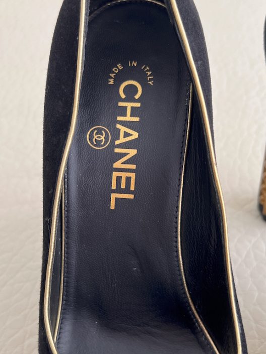 RARE Chanel Black Suede Heels 120mm "CC" logo