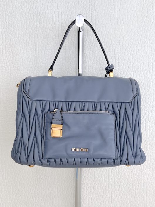 Miu Miu "Matelassé" handbag in light blue leather