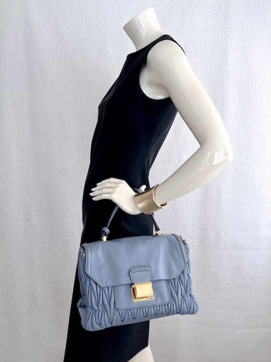 Miu Miu "Matelassé" handbag in light blue leather