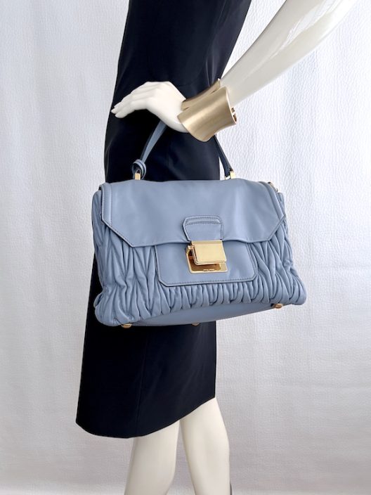 Miu Miu "Matelassé" handbag in light blue leather