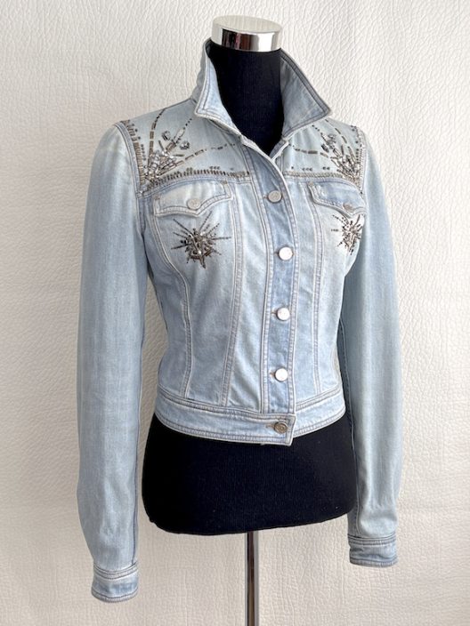 Roberto Cavalli denim jacket embellishment with metallic details