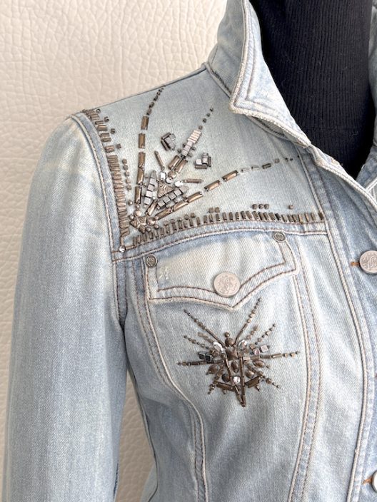 Roberto Cavalli denim jacket embellishment with metallic details