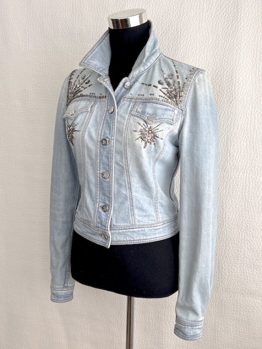 Roberto Cavalli denim jacket embellishment with metallic details