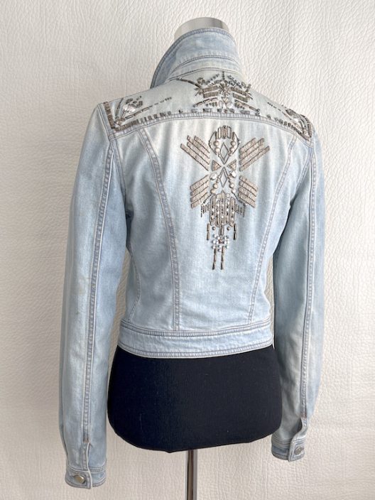 Roberto Cavalli denim jacket embellishment with metallic details