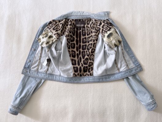 Roberto Cavalli denim jacket embellishment with metallic details