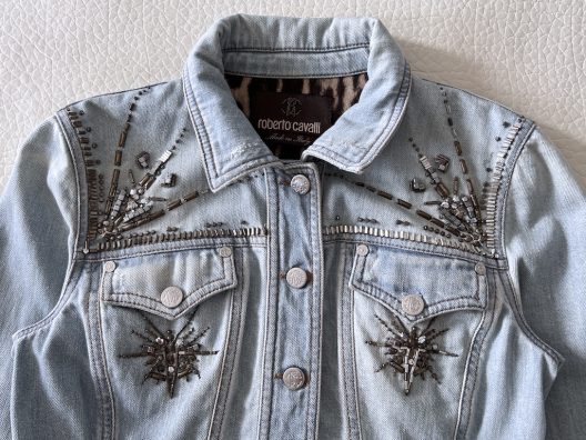 Roberto Cavalli denim jacket embellishment with metallic details