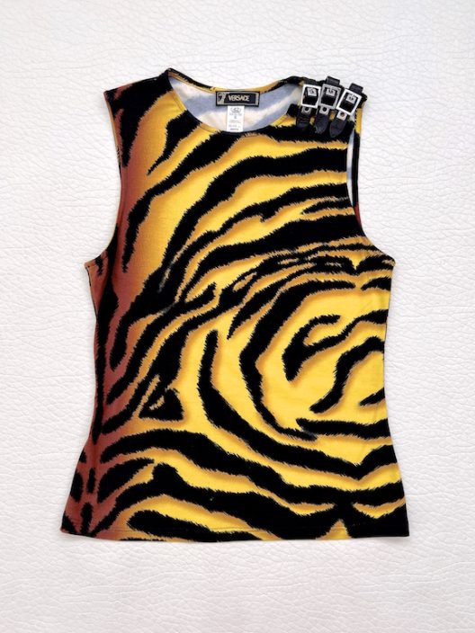 Versace animal print top with leather straps