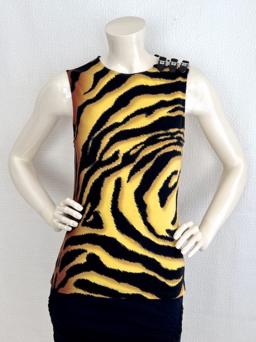 Versace animal print top with leather straps