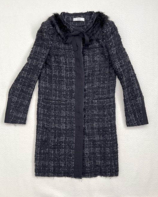 Prada tweed coat with fur collar