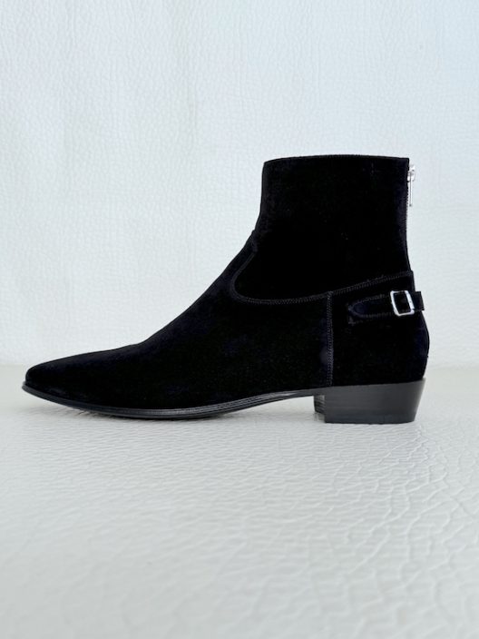 CELINE "Isaac" Black Suede Zipped Ankle Boots - Back Buckle