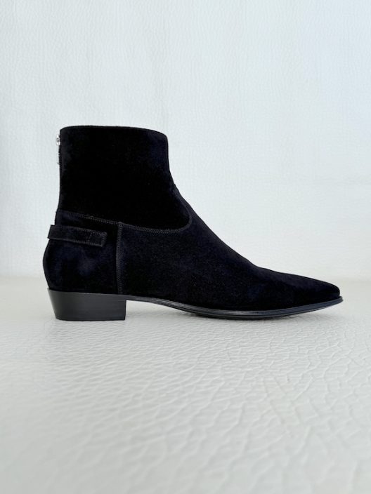 CELINE "Isaac" Black Suede Zipped Ankle Boots - Back Buckle