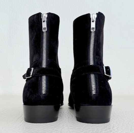 CELINE "Isaac" Black Suede Zipped Ankle Boots - Back Buckle