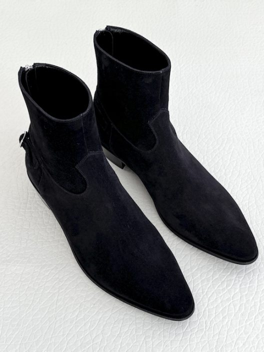 CELINE "Isaac" Black Suede Zipped Ankle Boots - Back Buckle