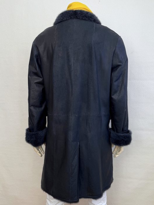 Navy leather coat with mink lining