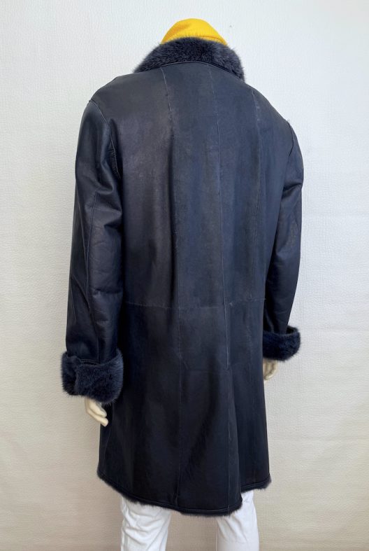 Navy leather coat with mink lining