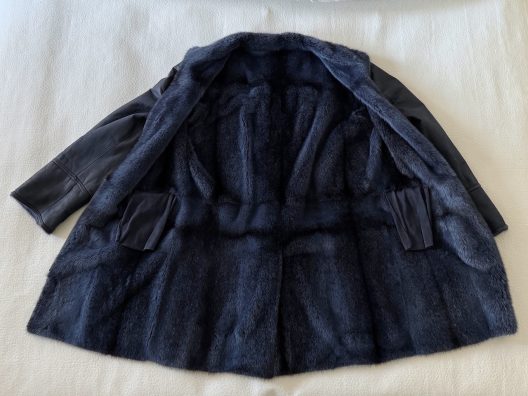 Navy leather coat with mink lining