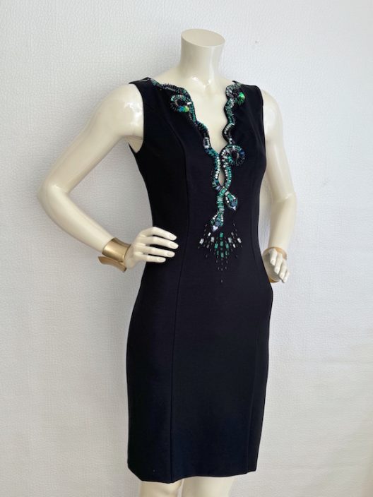 Roberto Cavalli little black dress embellished with rhinestones