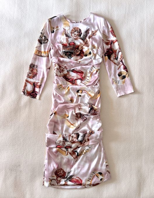 Dolce & Gabbana Angel Print Silk Draped Dress