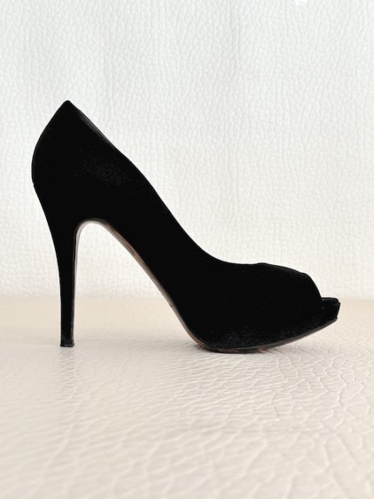 Dolce & Gabbana Black Suede Peep Toe Heels