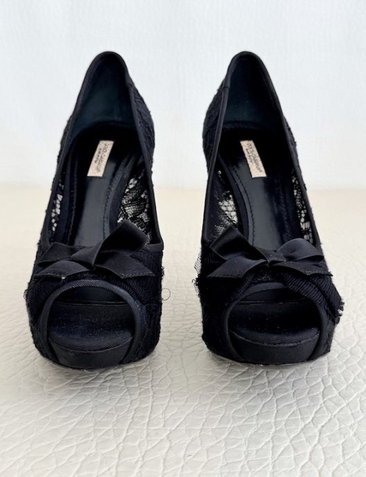 Dolce & Gabbana Black Lace Peep Toe Heels