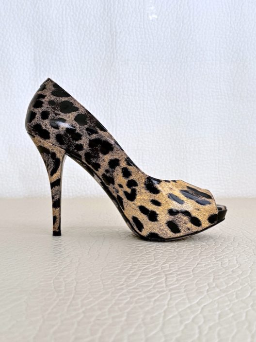 Dolce & Gabbana Animal Print Patent Leather Peep Toe Heels