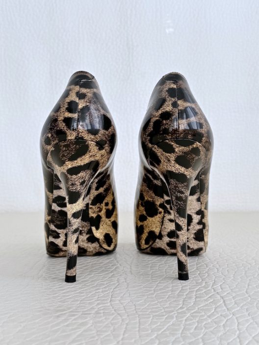 Dolce & Gabbana Animal Print Patent Leather Peep Toe Heels