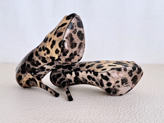 Dolce & Gabbana Animal Print Patent Leather Peep Toe Heels