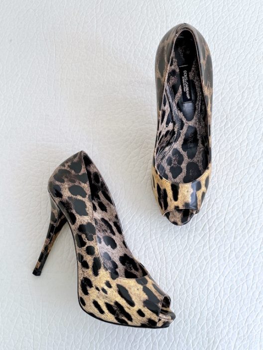 Dolce & Gabbana Animal Print Patent Leather Peep Toe Heels