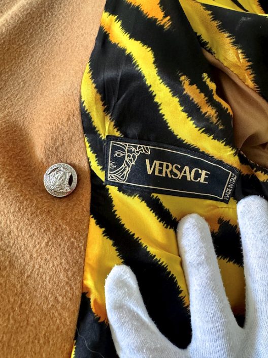 VTG Versace double-breasted camel hair jacket, jellyfish buttons