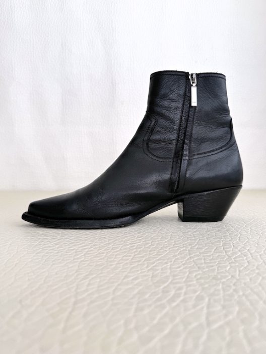 Saint Laurent Black Leather Lukas Boots