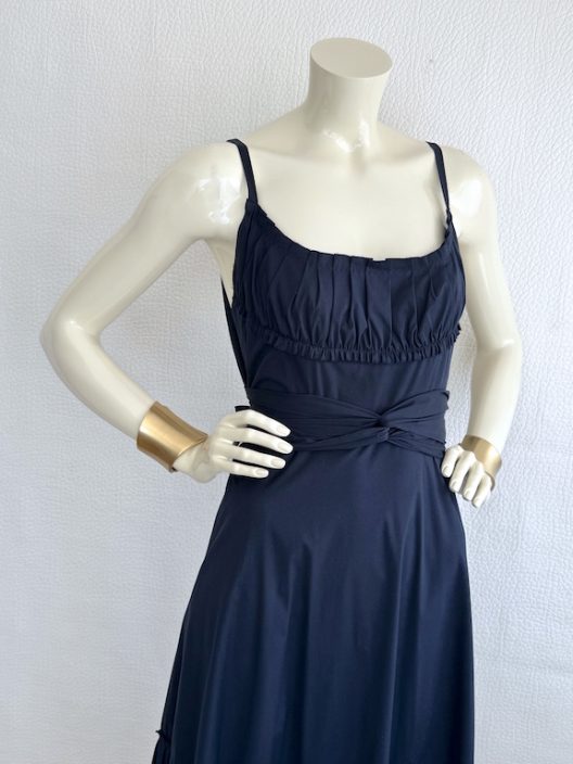 Prada Navy Pleated Strappy Dress