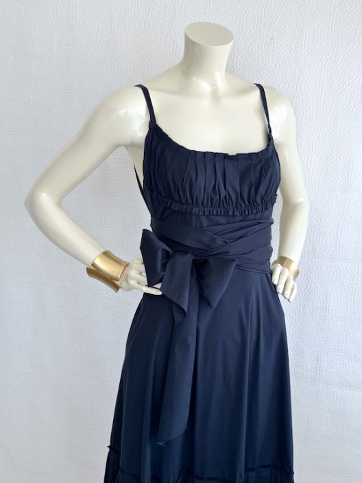 Prada Navy Pleated Strappy Dress