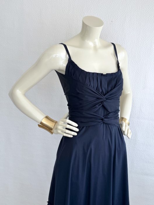 Prada Navy Pleated Strappy Dress