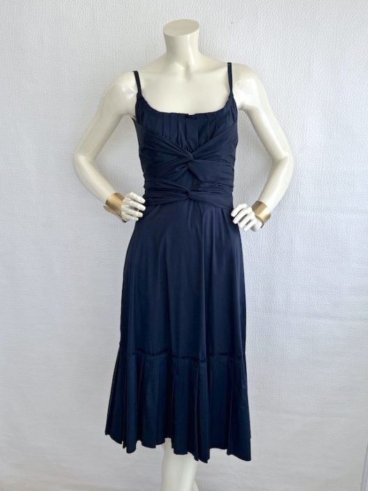 Prada Navy Pleated Strappy Dress