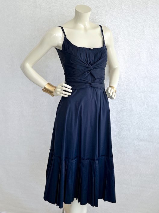 Prada Navy Pleated Strappy Dress